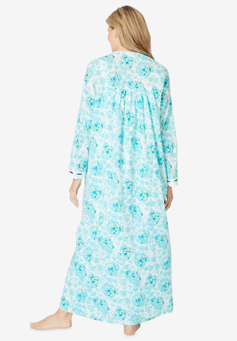Only Necessities Women's Plus Size Long 2-Piece Cabbage-Rose Peignoir Set