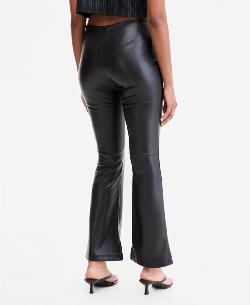 Women's High-Rise Faux Leather Flare-Leg Ankle Pants