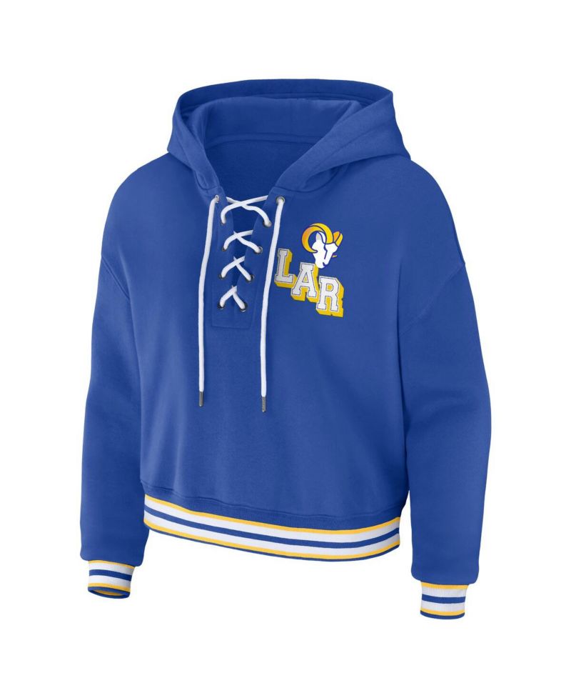 Women's Royal Los Angeles Rams Plus Size Lace-Up Pullover Hoodie