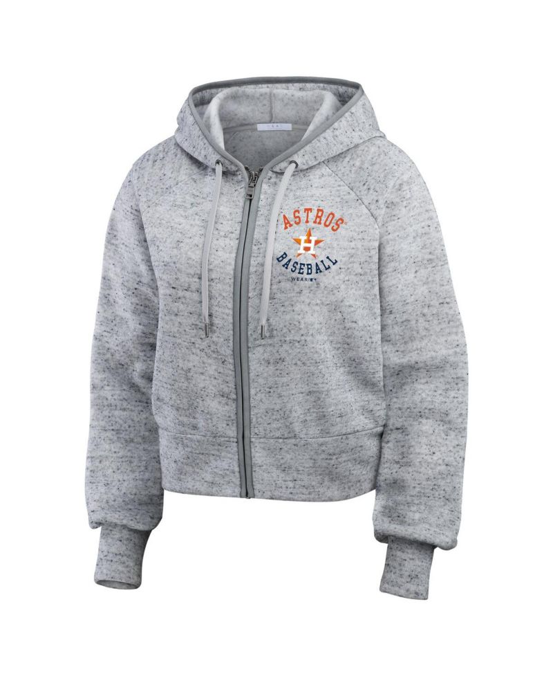 Women's Heather Gray Houston Astros Speckled Fleece Cropped Full-Zip Hoodie