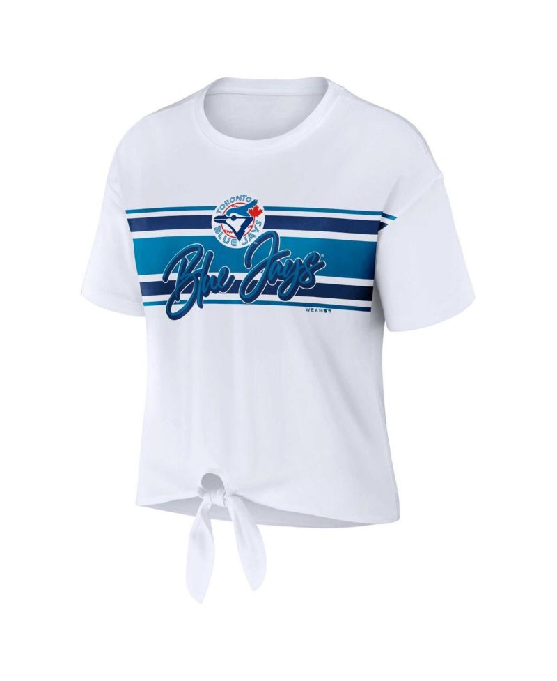 Women's White Toronto Blue Jays Front Tie T-shirt