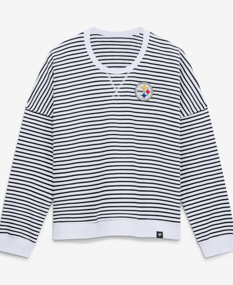 Women's White/Black Pittsburgh ST-Shirtlers Striped Oversized French Terry Sweatshirt