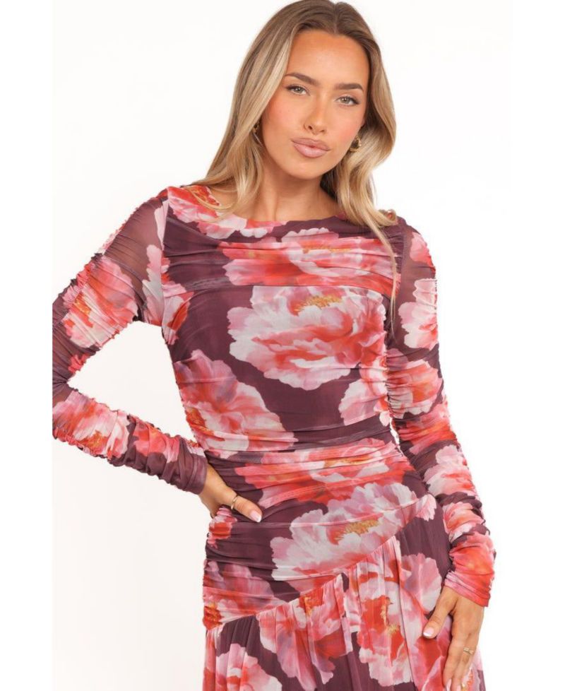 Women's Calypso Long Sleeve Maxi Dress - Burgundy Peony