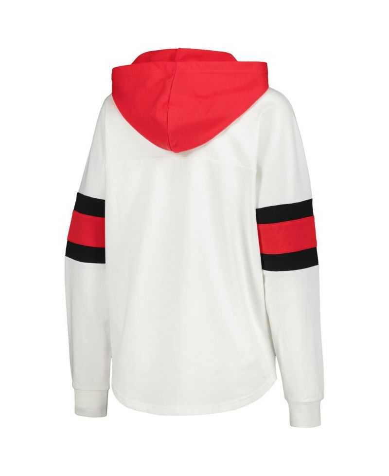 Women's White, Red Detroit Red Wings Goal Zone Long Sleeve Lace-Up Hoodie T-shirt