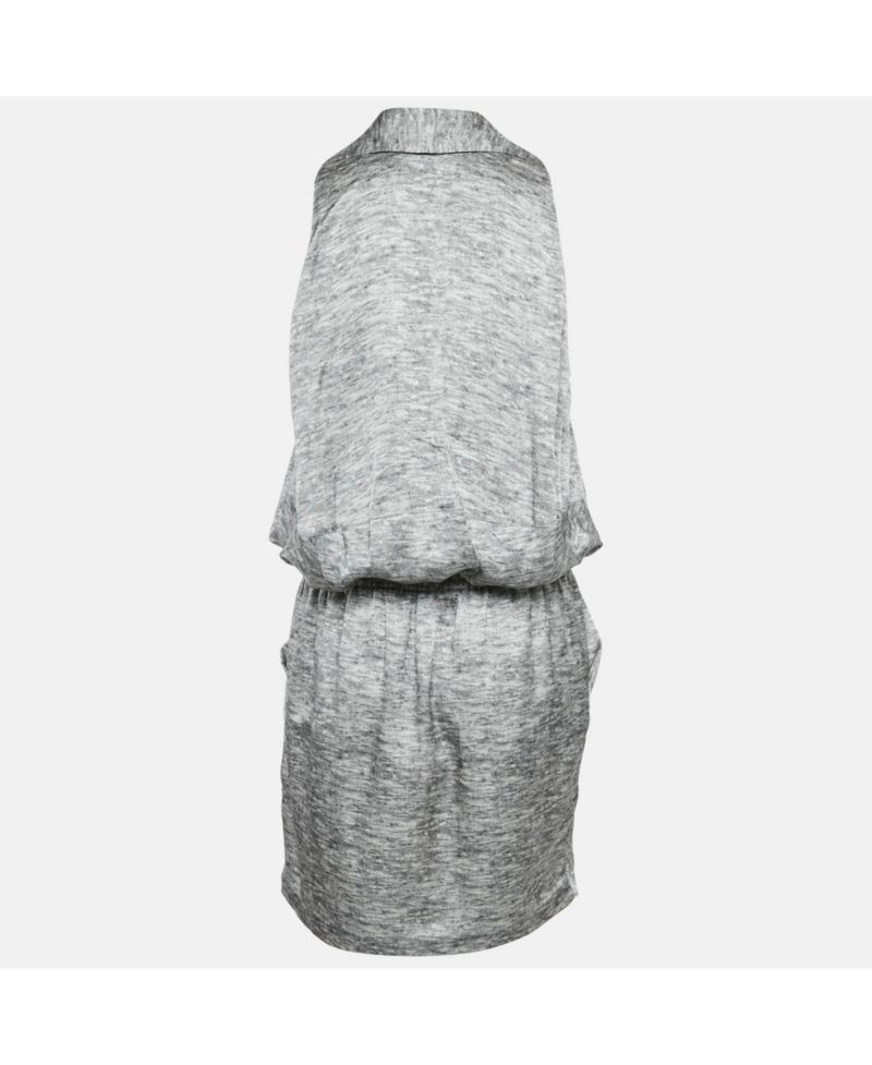 Women's Grey Silk V-Neck Sleeveless Short Dress