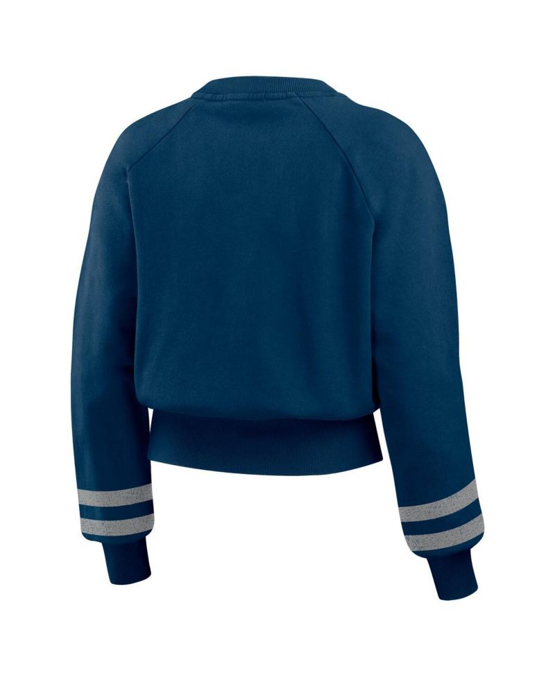 Women's Navy New York Yankees Vintage Washed Cropped Pullover Sweatshirt