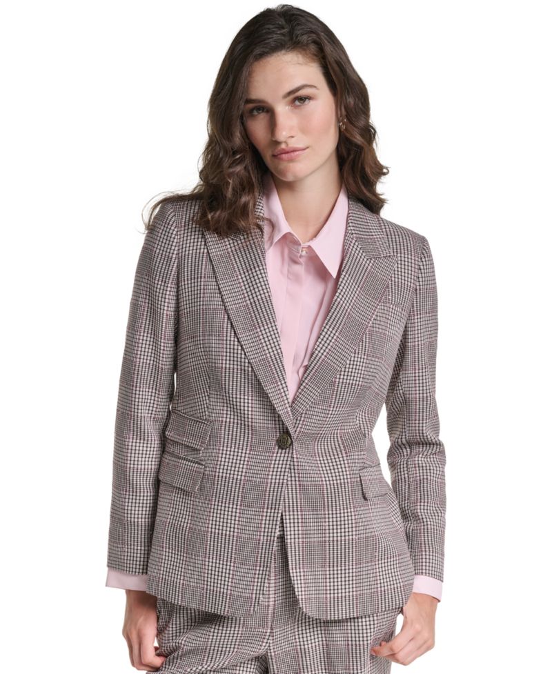 Petite Woven Plaid Lined Blazer