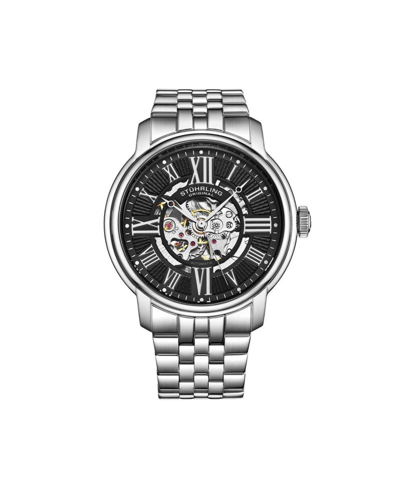 Atrium 4031 Men s Automatic Skeleton Watch - 42mm, Silver-Tone Case & Bracelet, Blue Skeleton Dial with Silver Accents