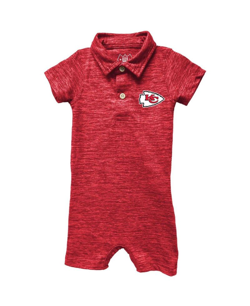 Baby Boys and Girls Red Kansas City Chiefs Short Leg Cloudy Yarn Polo Bodysuit
