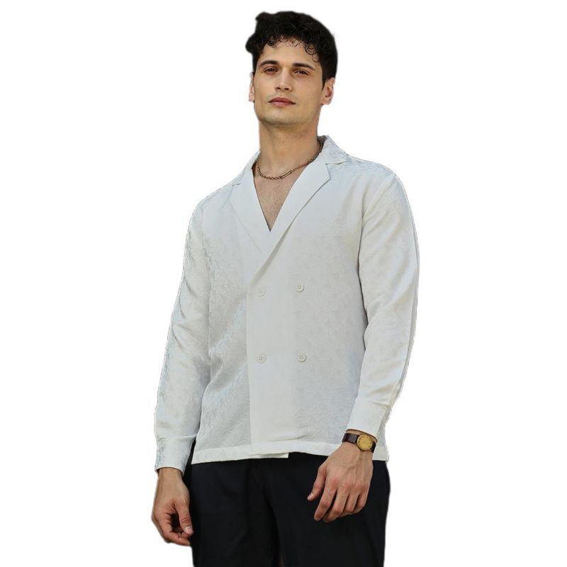 Men's Daisy White Double-Breasted Moziac Shirt