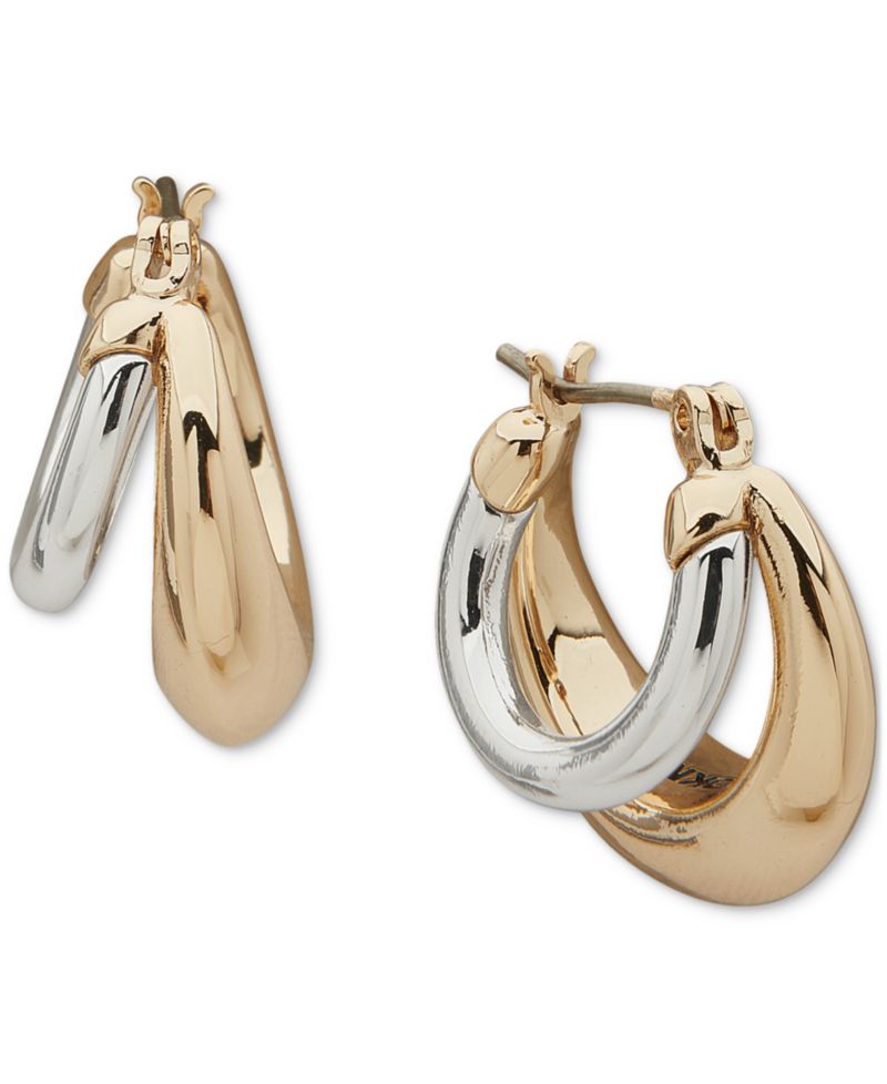 Two-Tone Puffy Split Small Hoop Earrings, 0.79"