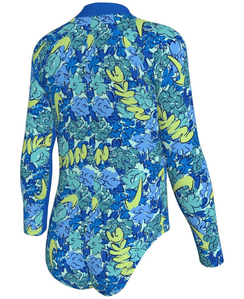 Girls' 4-6X Doodle Floral Long-Sleeve Swimsuit
