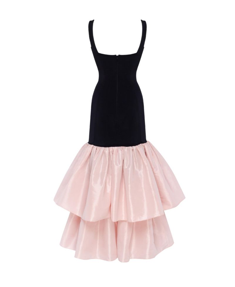 Women's Black Fitted Maxi Dress With Puffy Tiered Skirt