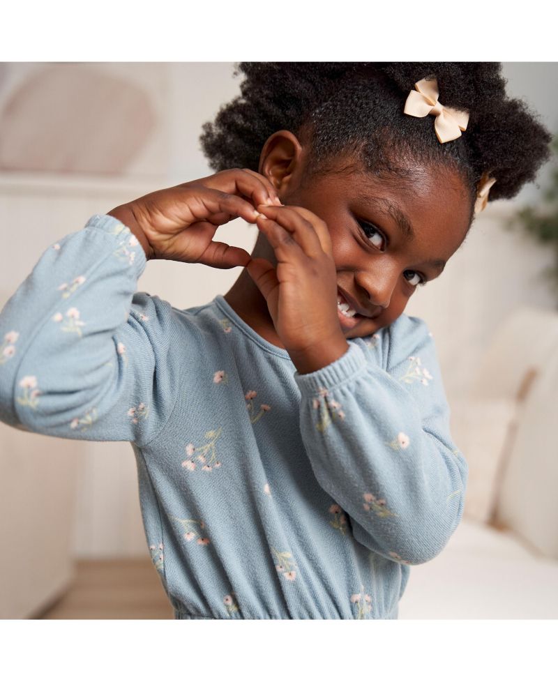 Baby Girls Soft Hacci Long Sleeve Floral Jumpsuit