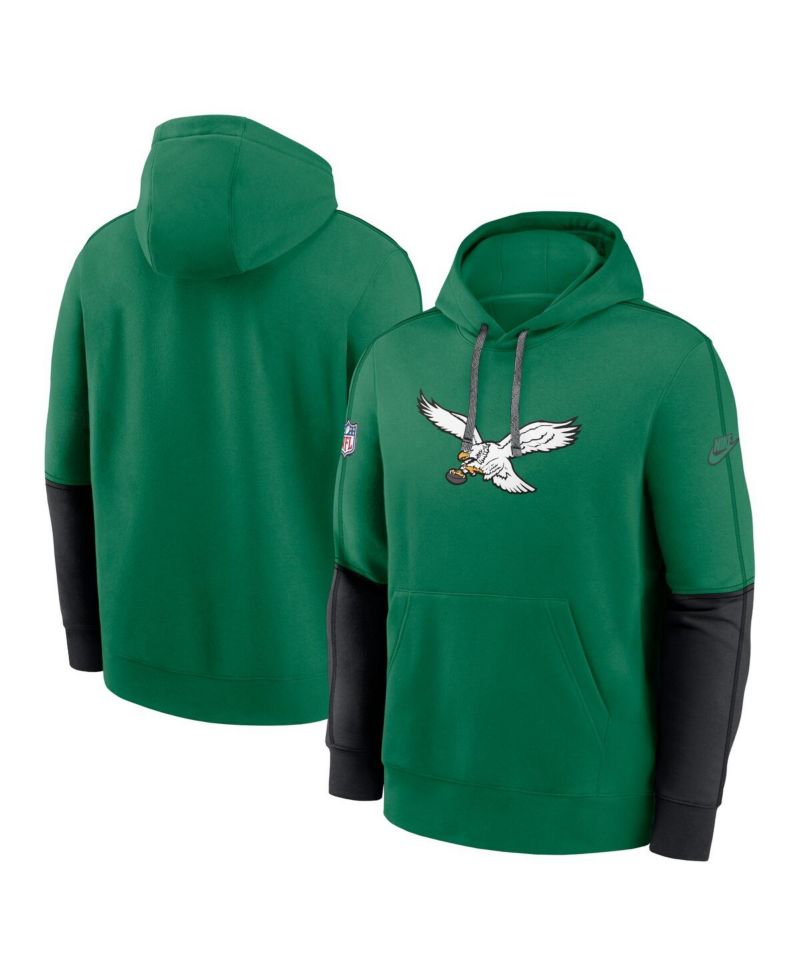 Men's Kelly Green Philadelphia Eagles Throwback Logo Club Tri-Blend Pullover Hoodie
