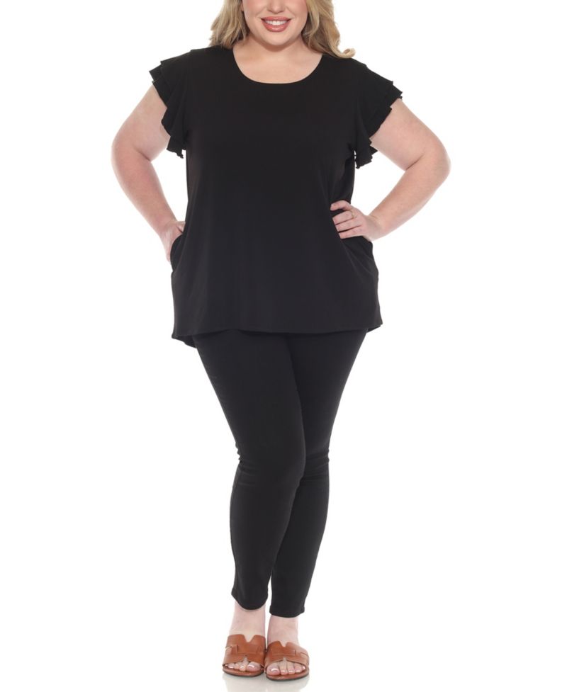 Plus Size Flutter-Sleeve Top and Scuba Pants Set