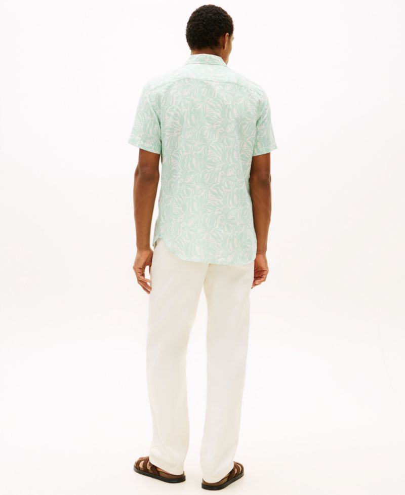 Men's Short-Sleeve Linen-Blend Printed Shirt