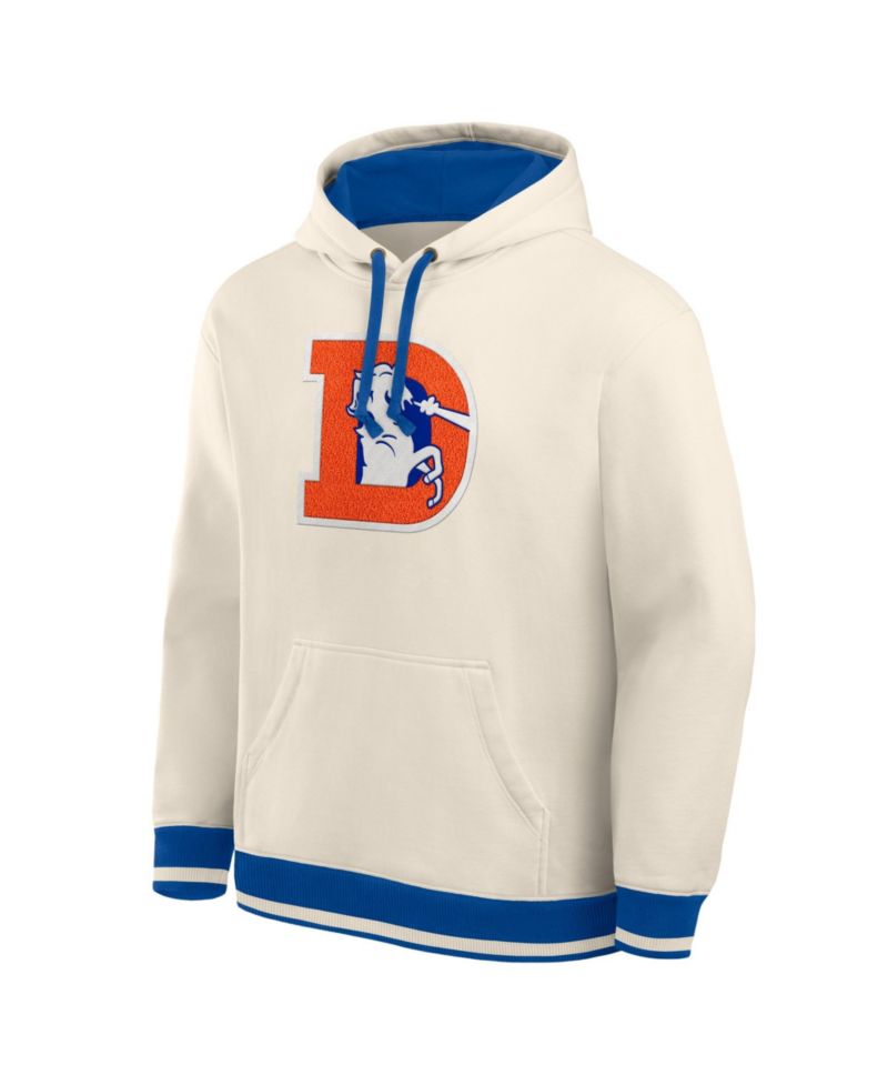 Men's Cream Denver Broncos Chenille Heavyweight Fleece Hoodie