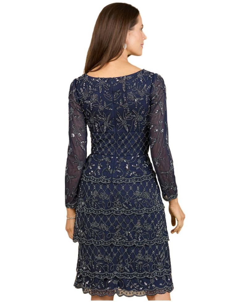 Women's Knee Length, Long Sleeve Cocktail Dress