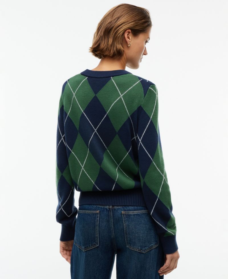 Women's Tartan Argyle Crewneck Long-Sleeve Sweater