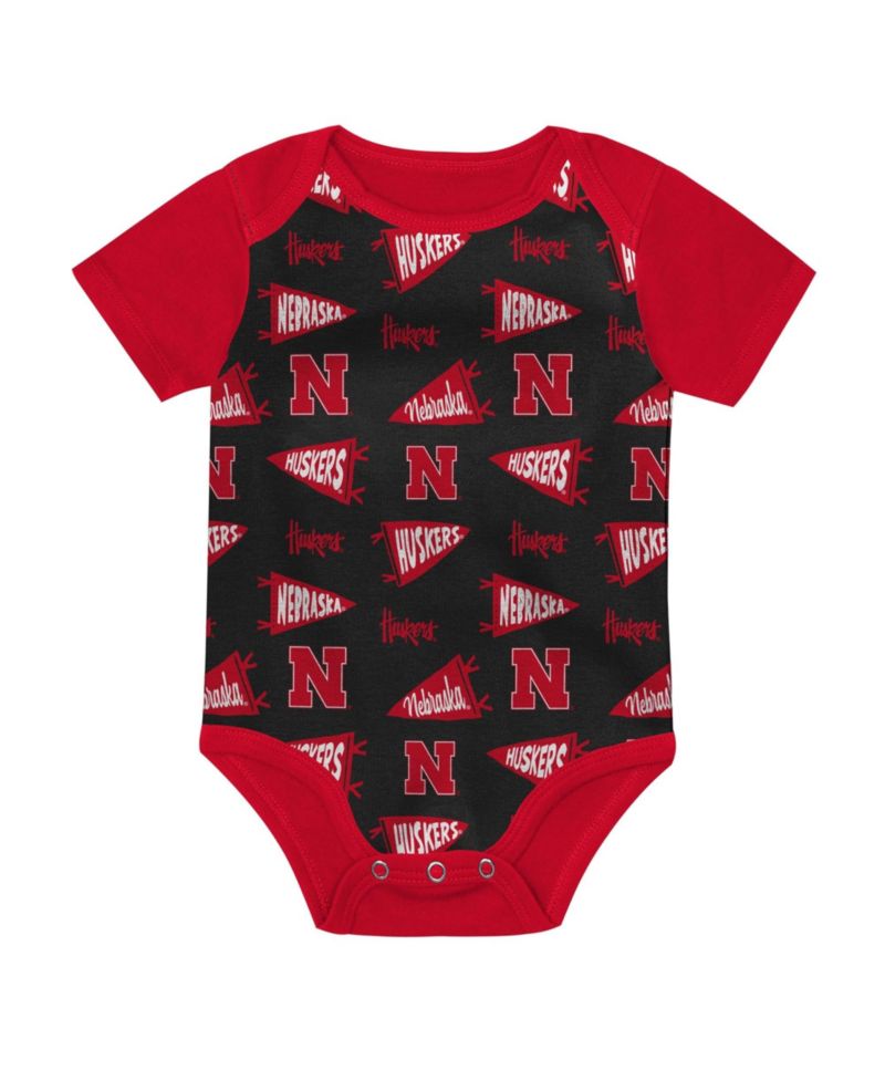 Baby Boys and Girls Red Nebraska Huskers Star Player Three-Piece Bodysuit Set