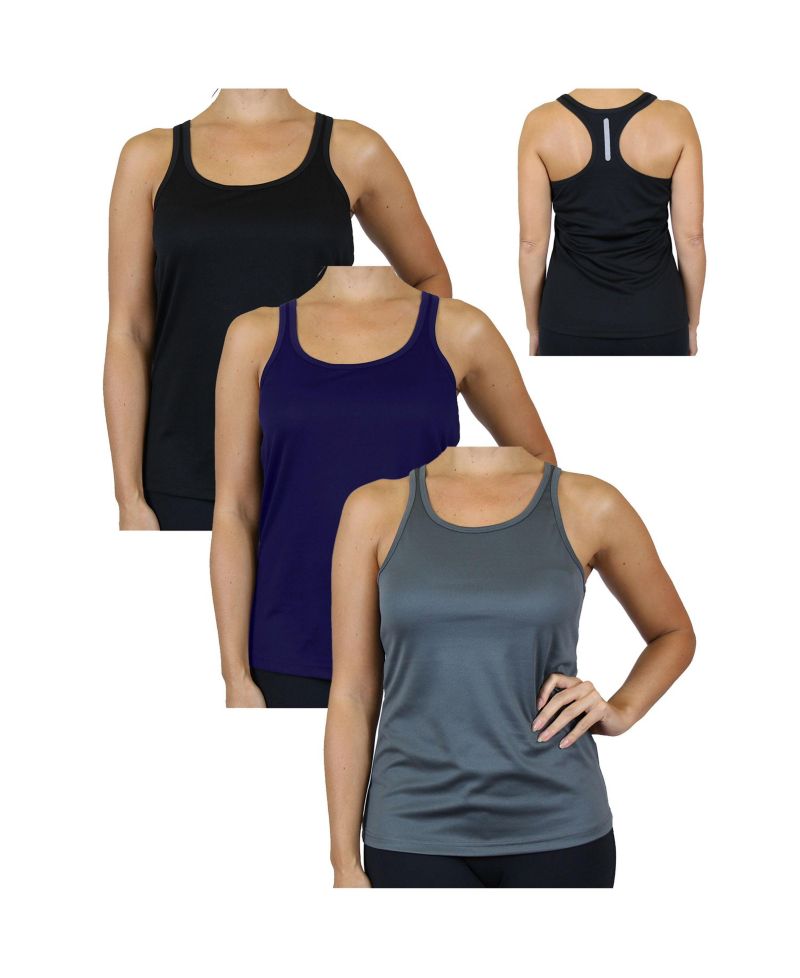 Women's Moisture Wicking Racerback Tanks-3 Pack
