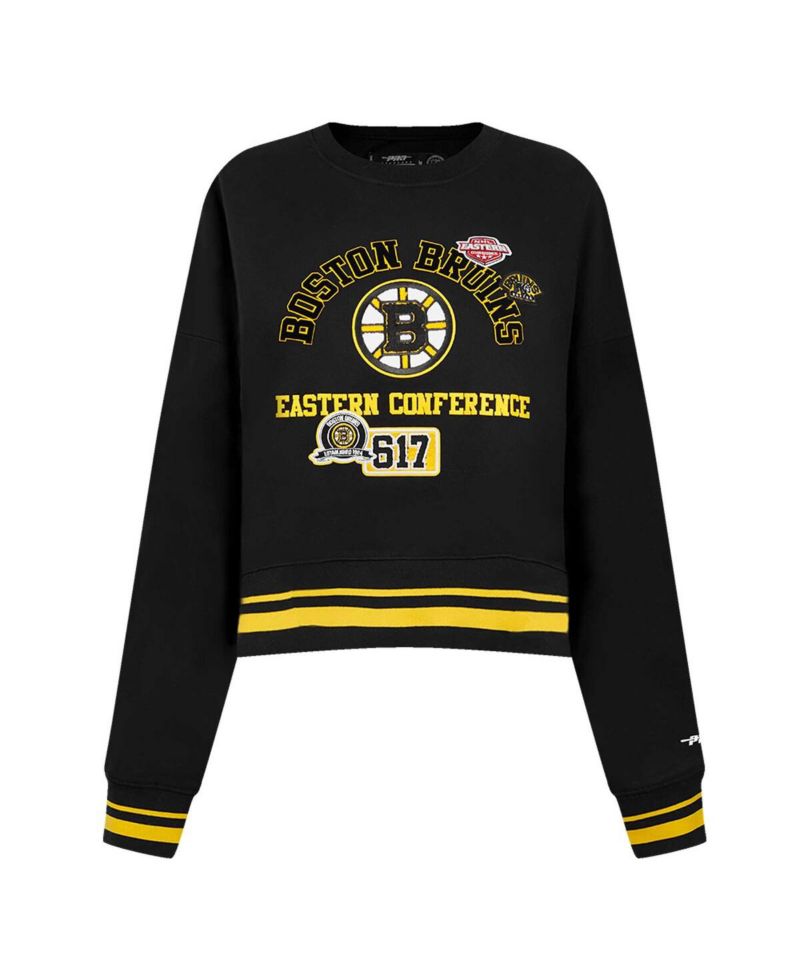 Women's Black Boston Bruins Area Code Cropped Pullover Sweatshirt