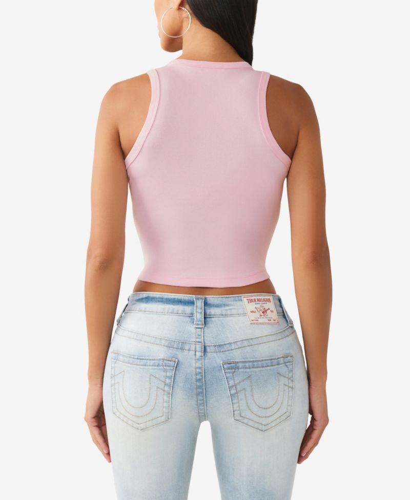 Women's Applique Lace Up Rib Tank Top