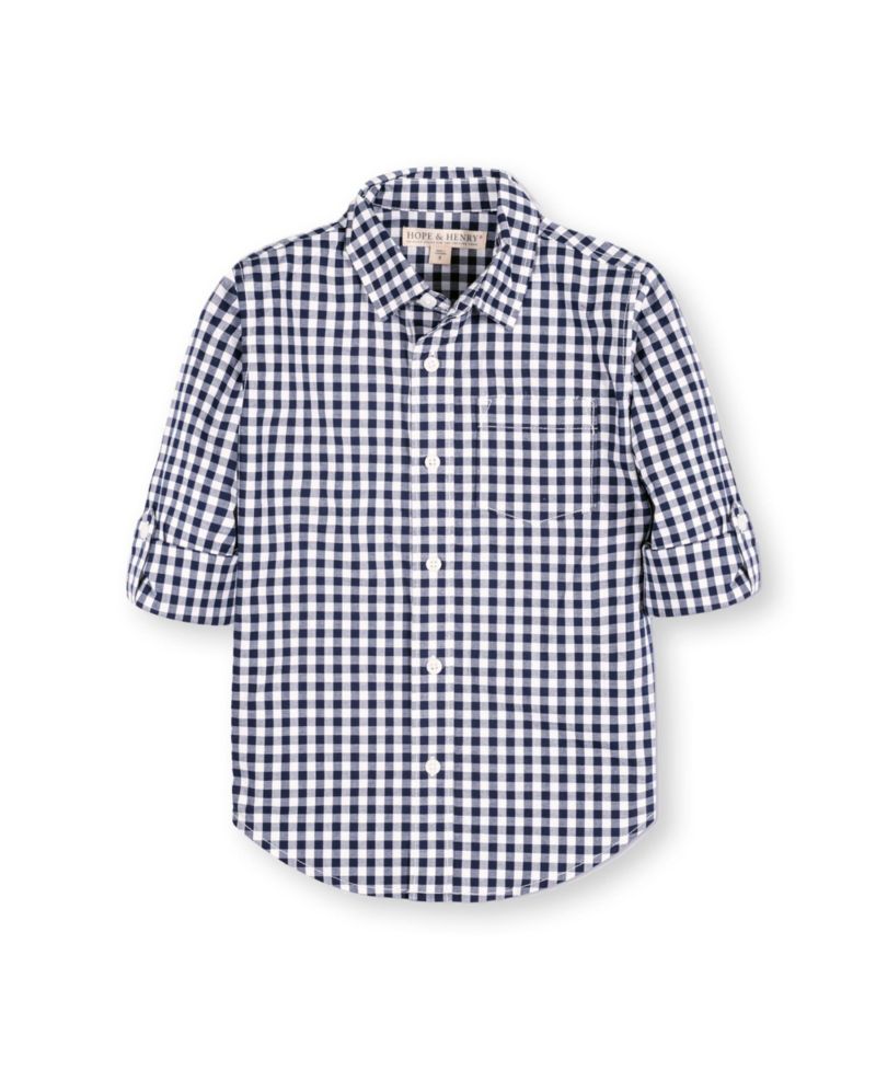 Baby Boys Hope and Henry Long Sleeve Stretch Poplin Roll-Up Button Down Shirt
