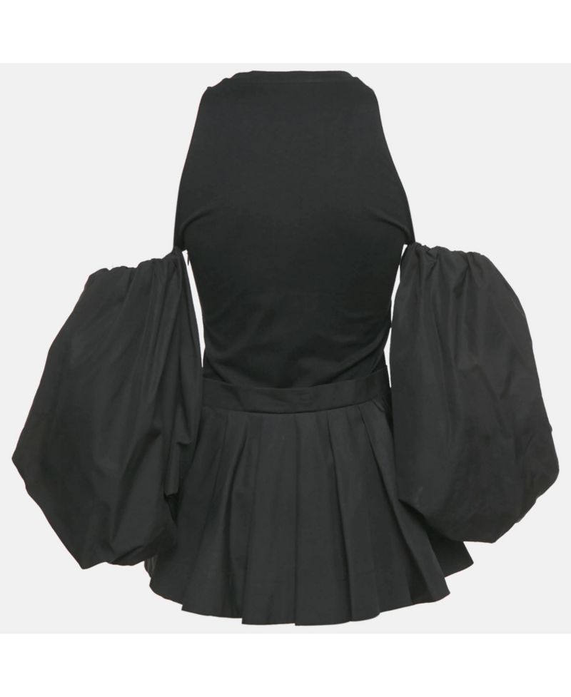 Women's Black Cotton Balloon Sleeve Top