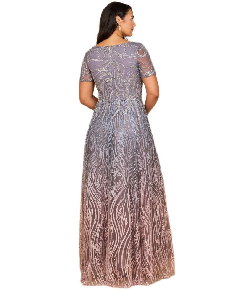 Women's Short Sleeve V-Neck Beaded Ballgown