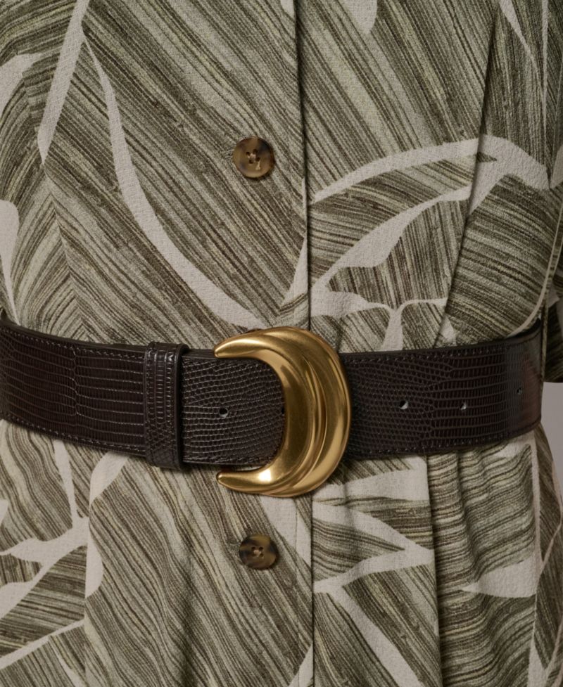 Women's Printed Collared Shirt Dress with Faux Leather Belt