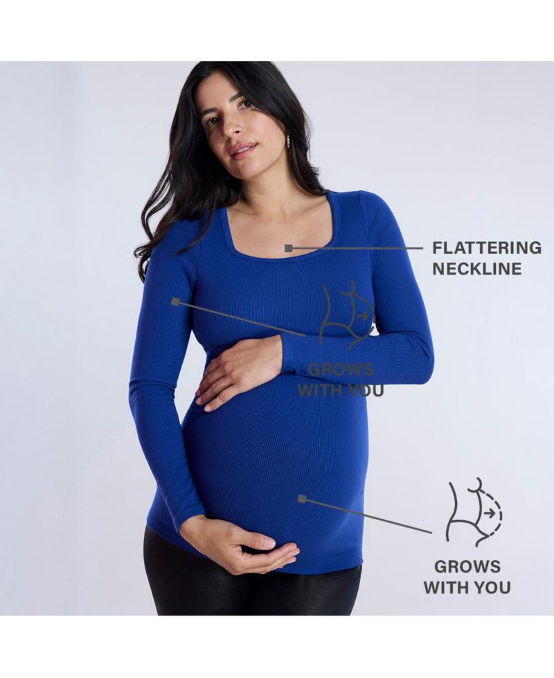 Women's Square Neck Rib Knit Long Sleeve Tee - Motherhood