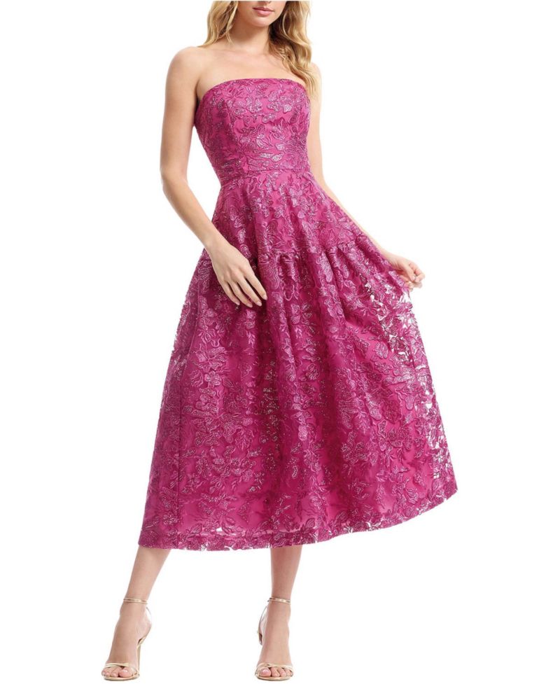 Women's Gemma Strapless Embroidered-Sequin Floral Midi Dress
