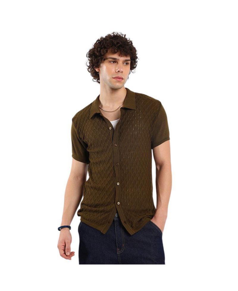 Men's Harlequin-Textured Knit Shirt