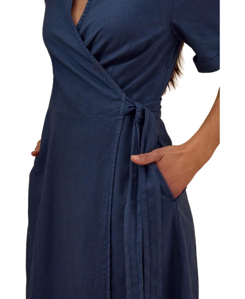 Women's Luxurious Linen Wrap Midi Dress