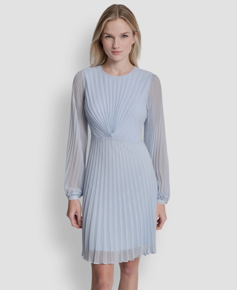 Women's Long Balloon-Sleeve Crewneck Short Dress