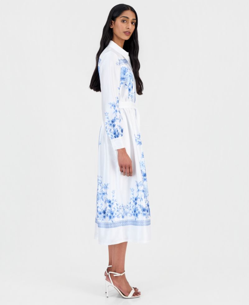 Petite Collared Neck Midi Shirt-Dress