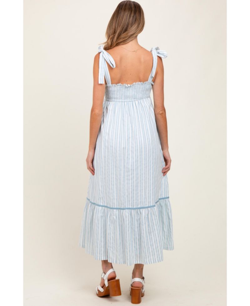 Women's Ivory Striped Bow-Tie Maxi Dress