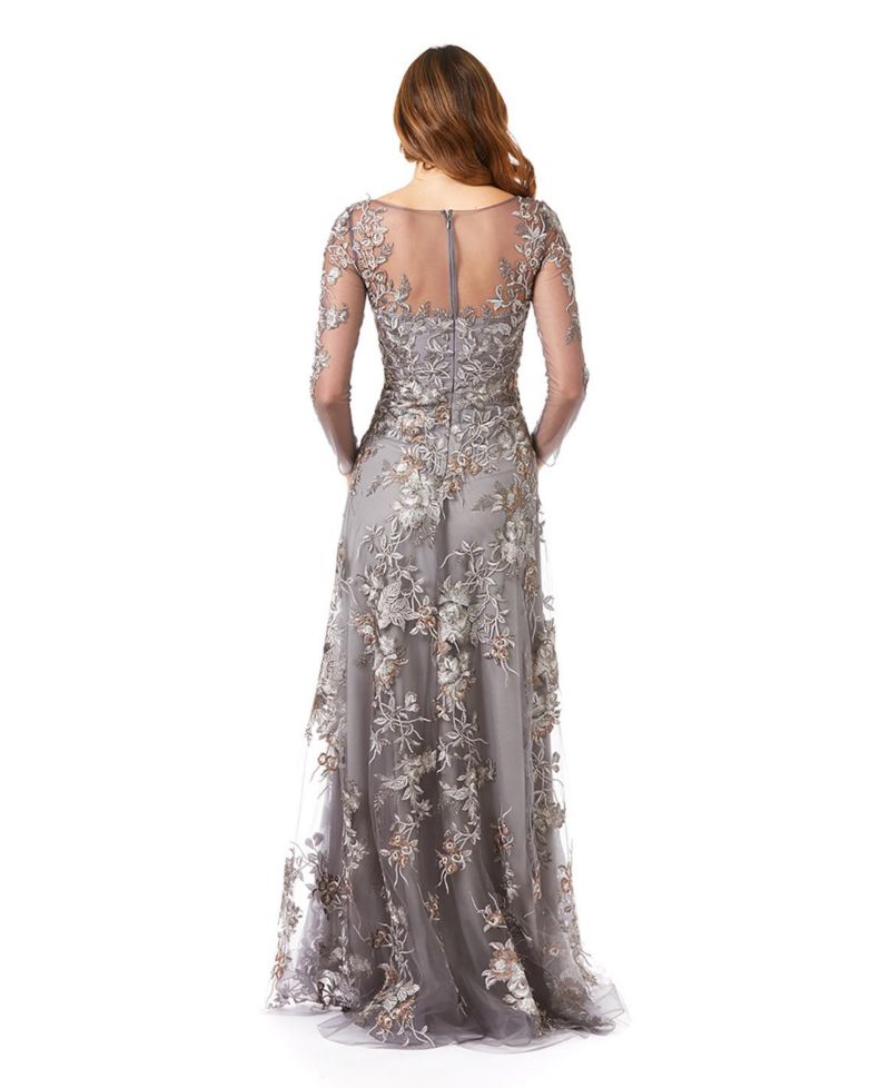 Women's Long Flutter Sleeves Beaded Dress
