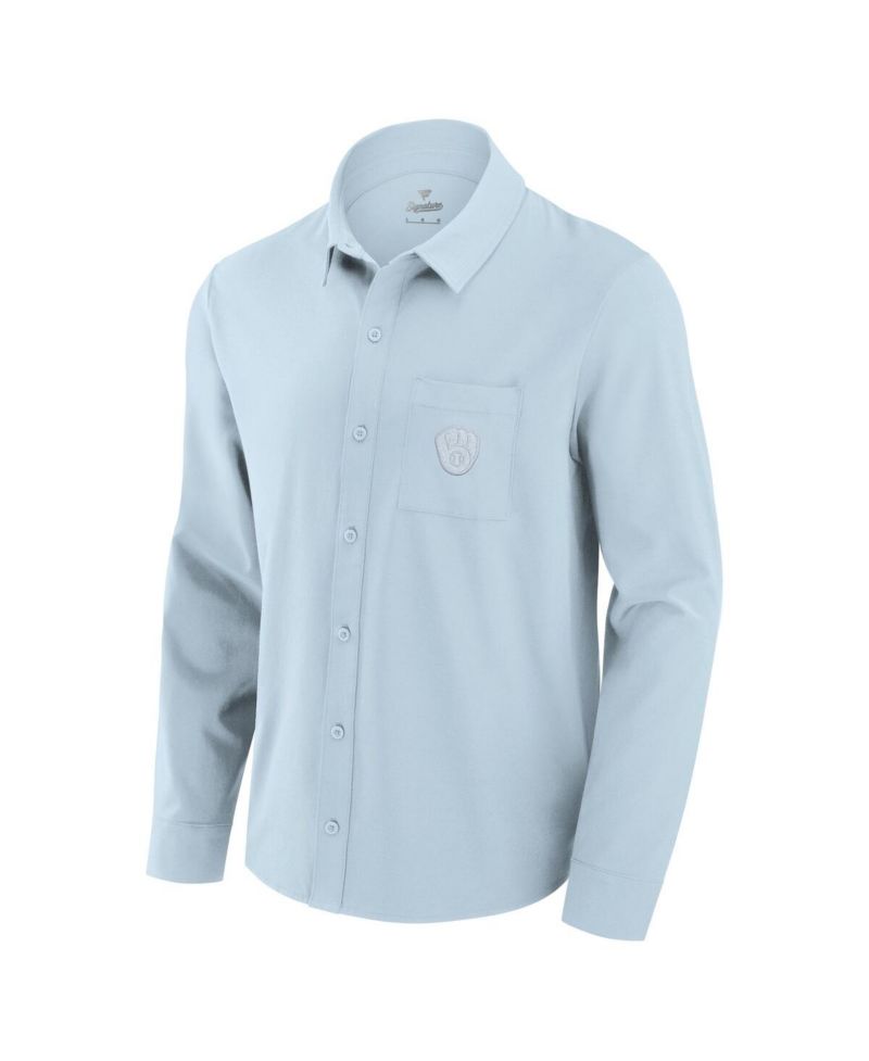 Men's Light Blue Milwaukee Brewers Front Office Long Sleeve Button-Up Shirt