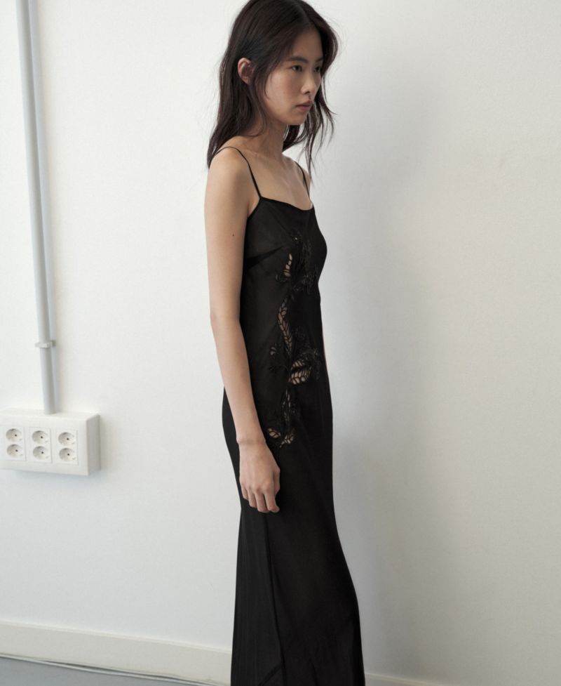 Women's Selection Square Neck Lace Detail Chiffon Slip Dress
