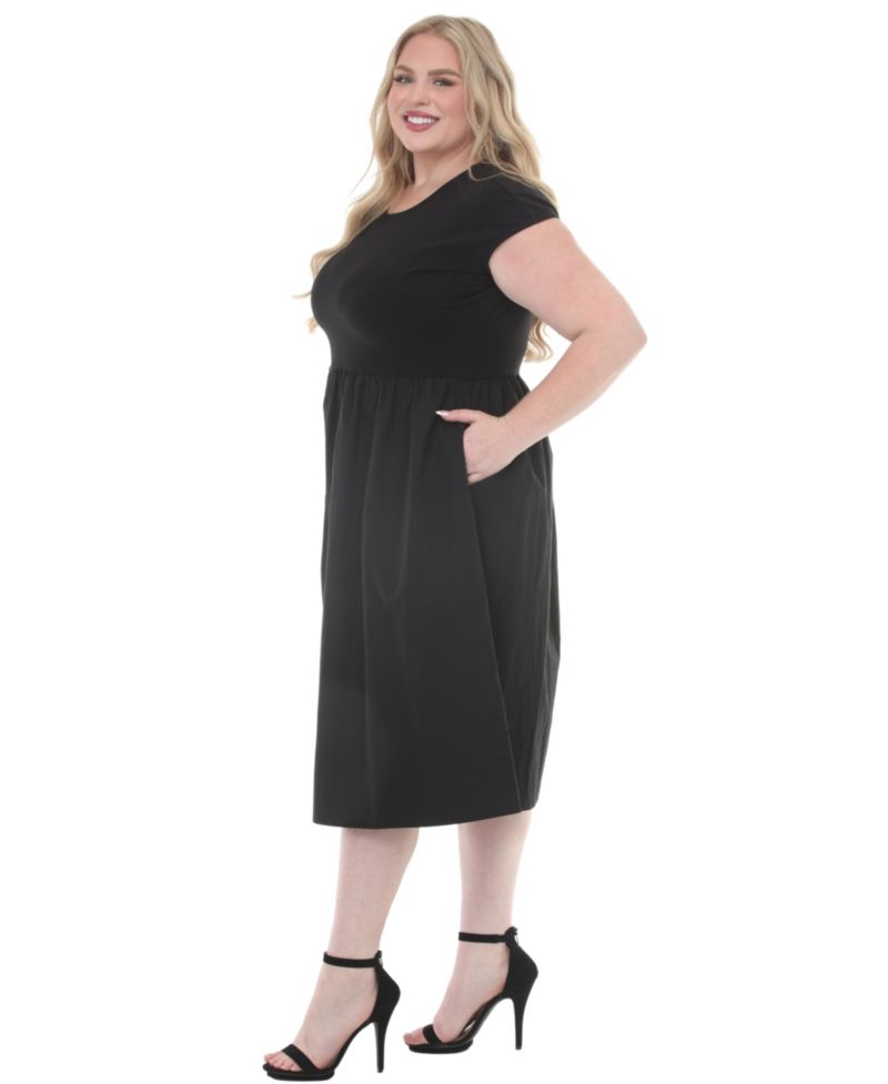 Plus Size Ultrasoft Cotton Knit to Woven Midi Dress