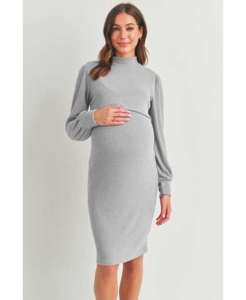 Women's Double Layer Mock Neck Ribbed Nursing Dress