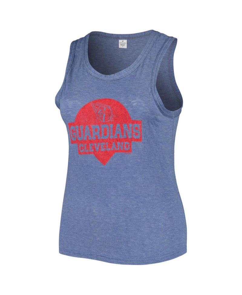 Women's Navy Distressed Cleveland Guardians Plus Size High Neck Tri-Blend Tank Top