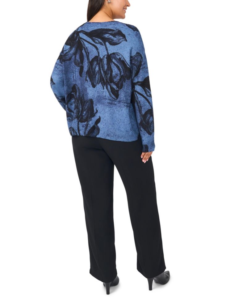 Plus Size Floral-Print Pullover Sweater