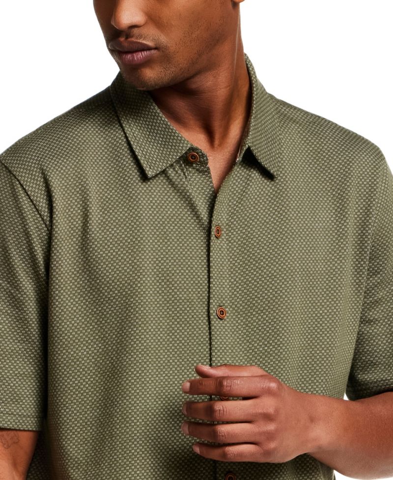 Men's Cotton Twill Short-Sleeve Button Down 100% Cotton Knit Shirt