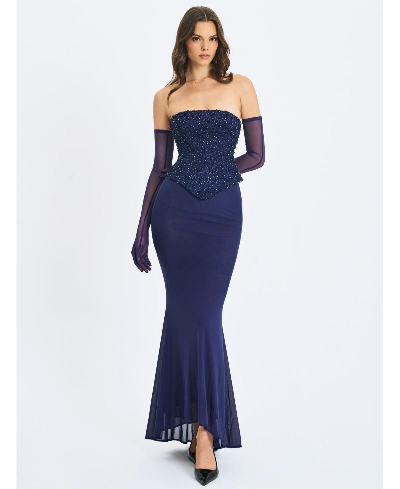 Women's Orabelle Beaded Peplum Mermaid Gown with Lace-up Back