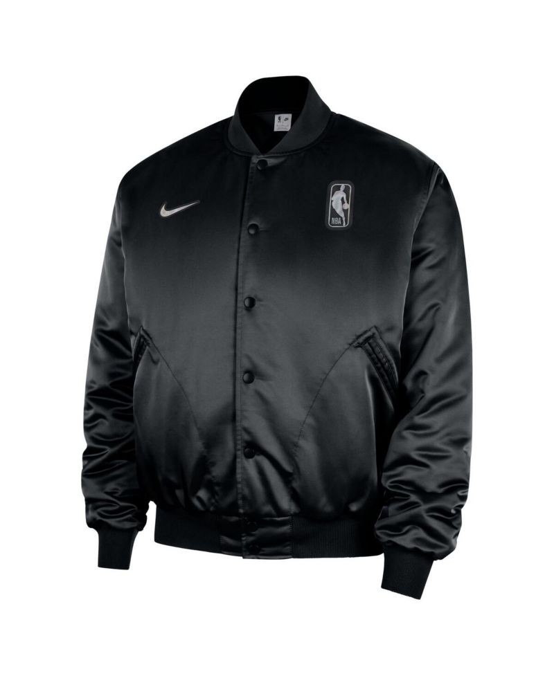 Men's Black NBA Authentic Lenticular Woven Satin Full-Snap Therma-FIT Jacket