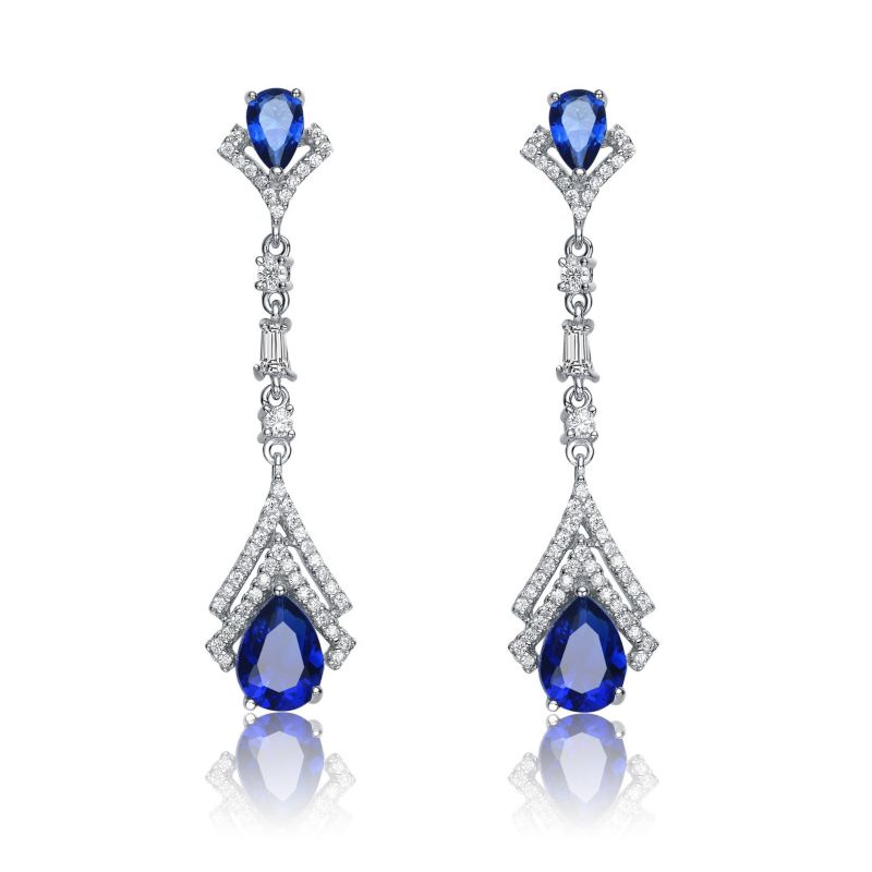 Elegant Sterling Silver White Gold Plated CZ Double Halo Drop Earrings